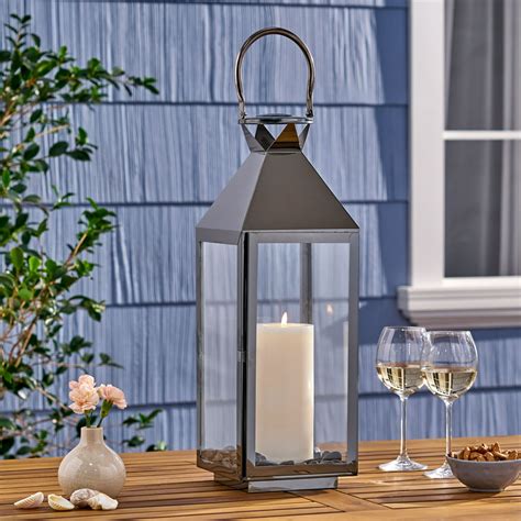 homebase modern stainless steel box lantern|outside lantern lights for house.